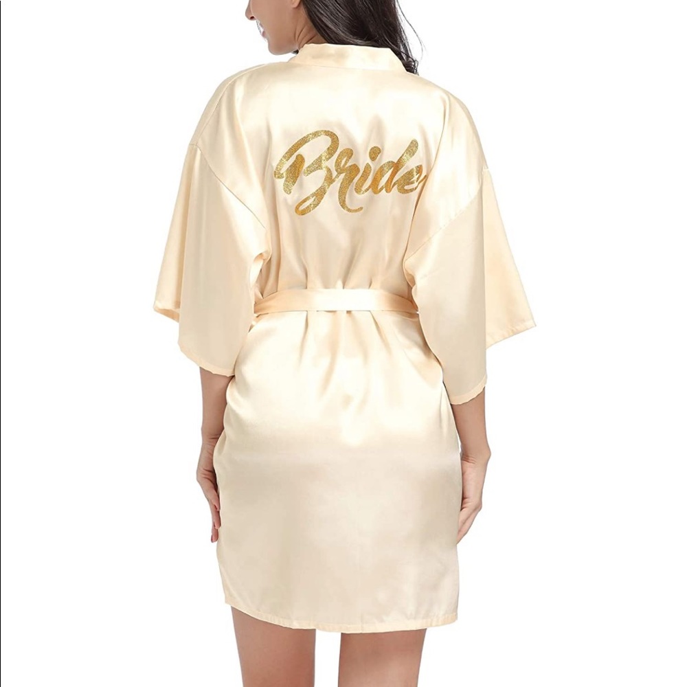 Peach & Gold Bride Satin Robe
